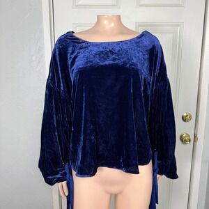 Free People Women's Shirt Small Gimme Some Lovin' Velvet Top Boho Tie Vv3